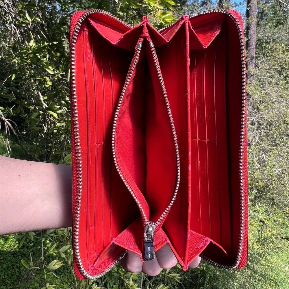 COACH Red Croc Embossed Womens Zip-Around Accordion Wallet *READ DESCRIPTION*